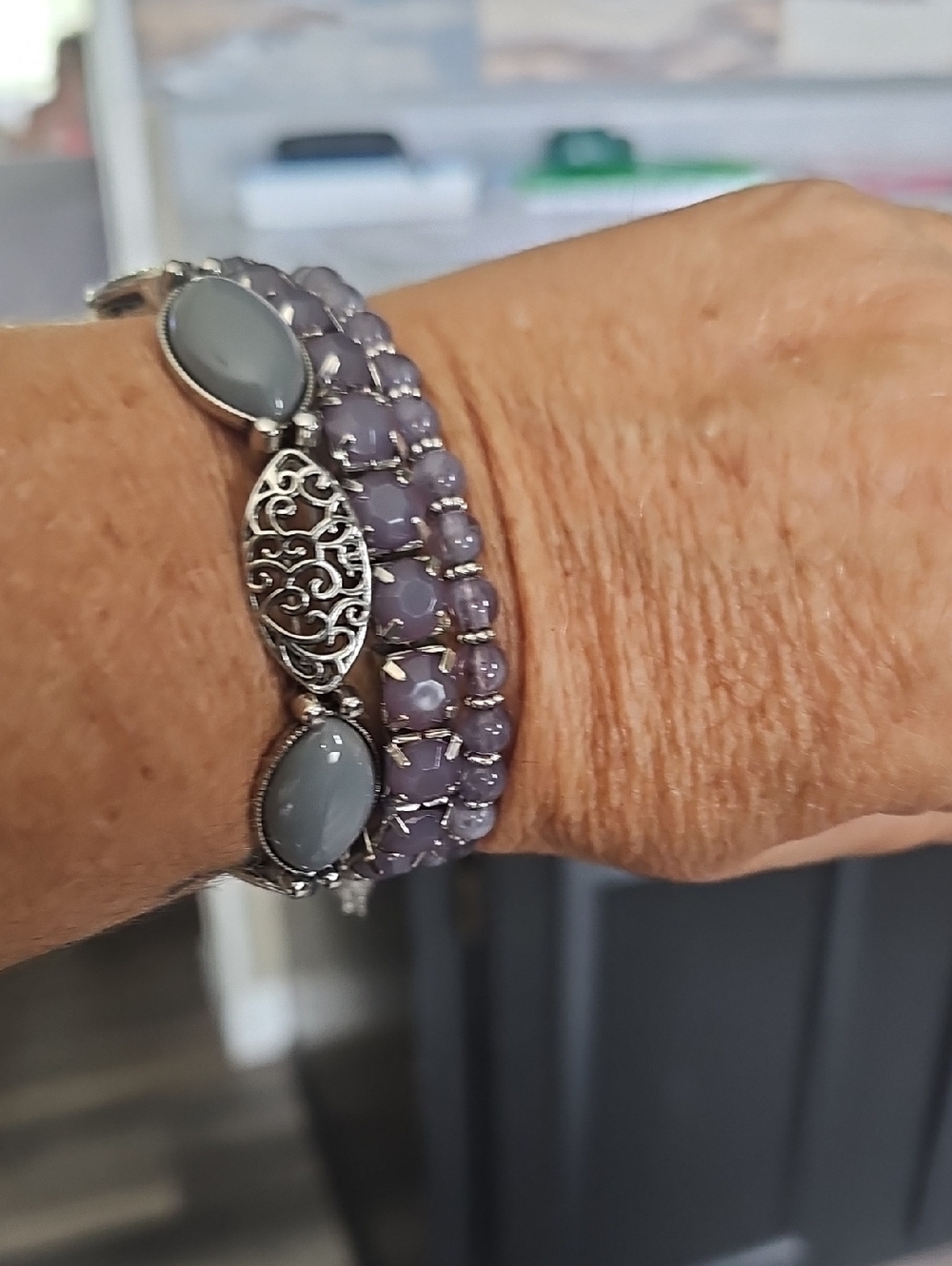 Elegant Purple Beaded Bracelet Set - Silver Accents